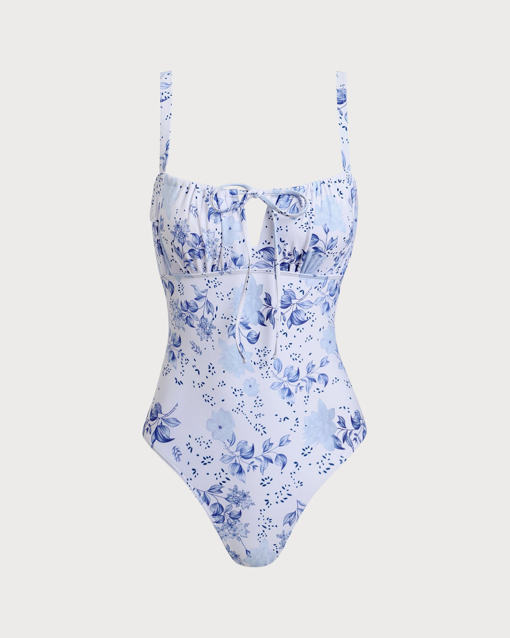 White Floral Ruched One Piece Swimwear