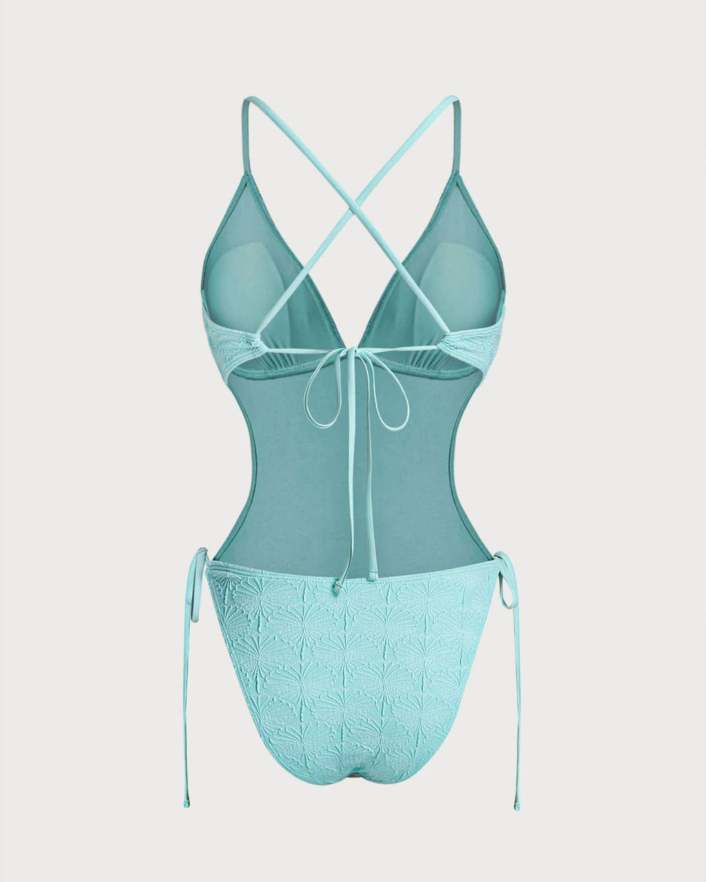 Blue Textured Bralette One Piece Swimwear
