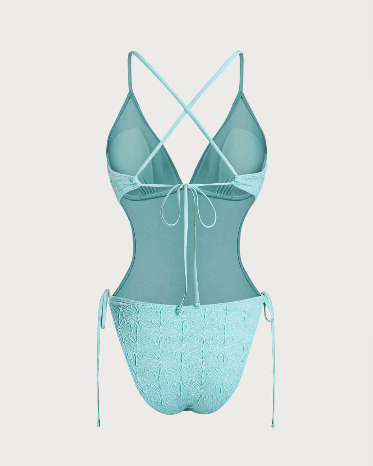 Blue Textured Bralette One Piece Swimwear