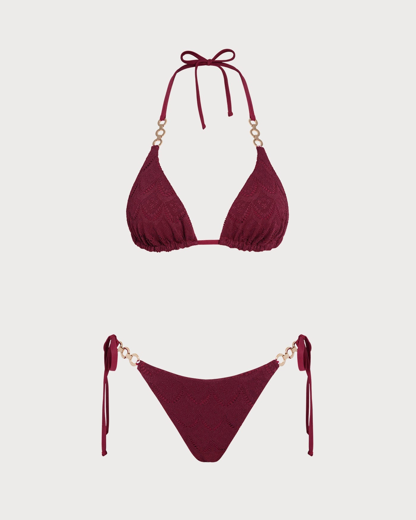 Brick Red Halter Drawstring Reversible Bikini Set