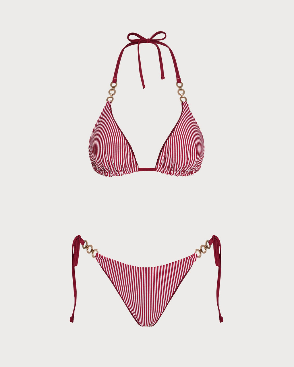 Brick Red Halter Drawstring Reversible Bikini Set