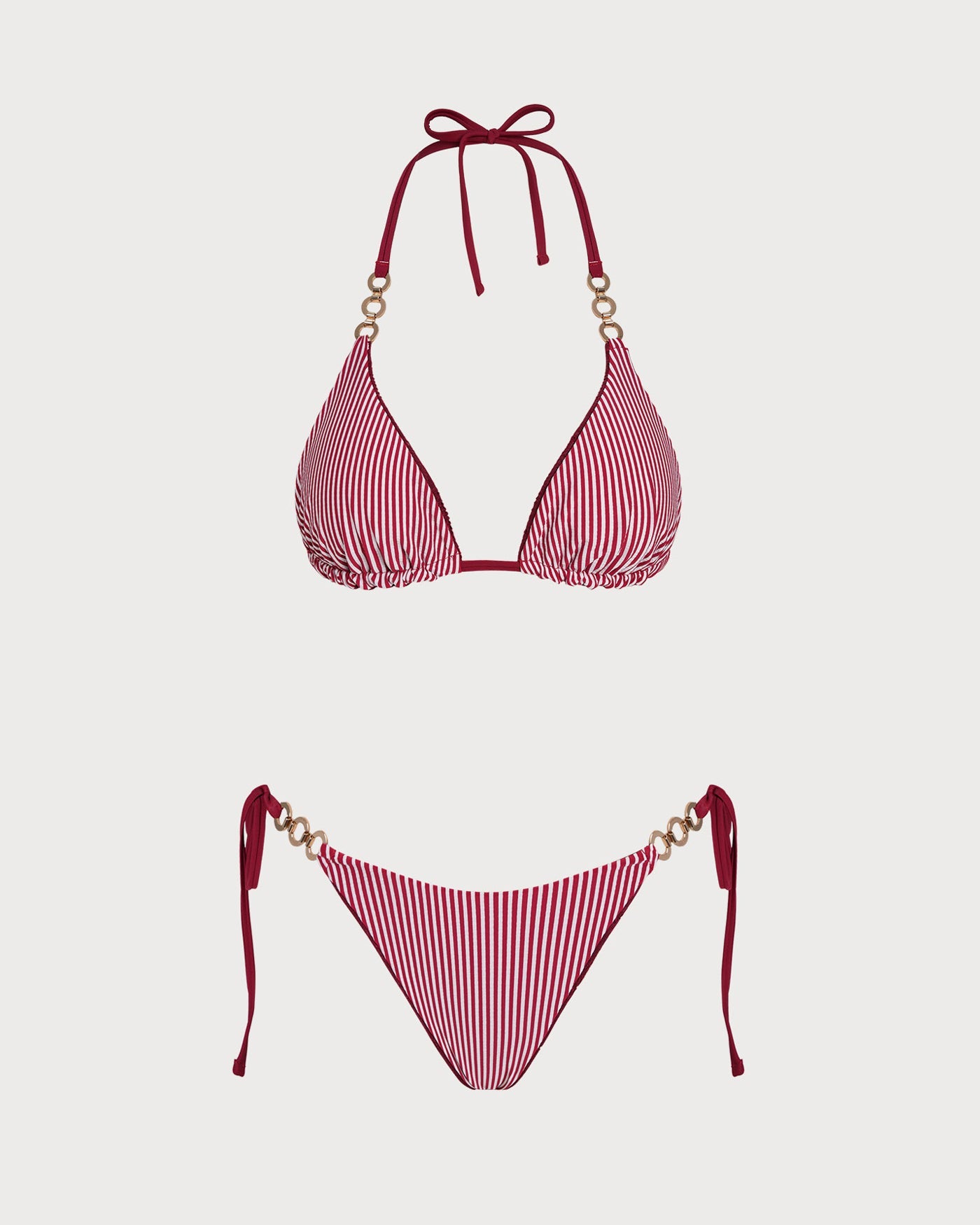 Brick Red Halter Drawstring Reversible Bikini Set