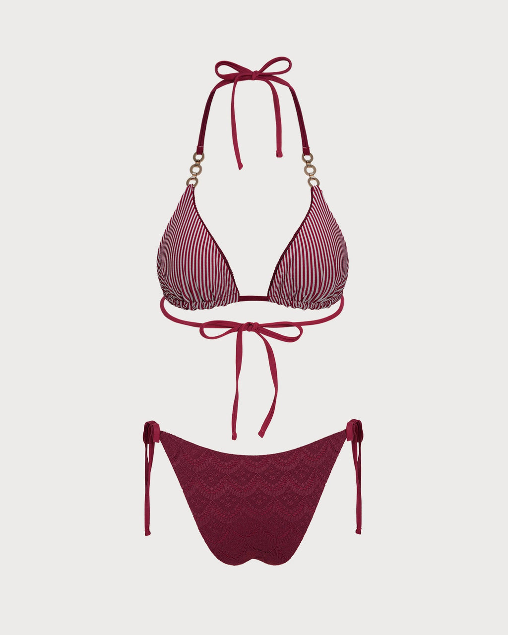 Brick Red Halter Drawstring Reversible Bikini Set