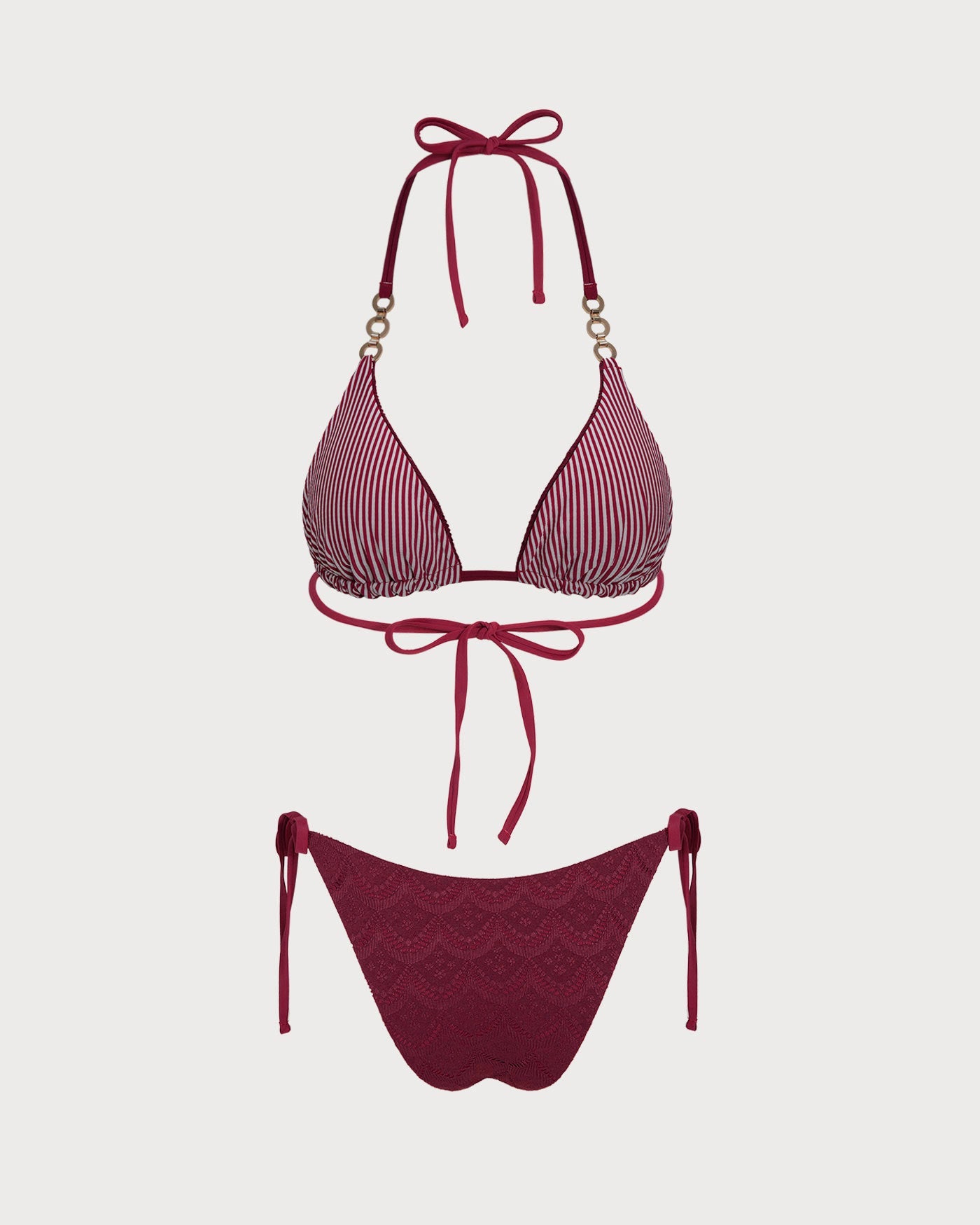 Brick Red Halter Drawstring Reversible Bikini Set