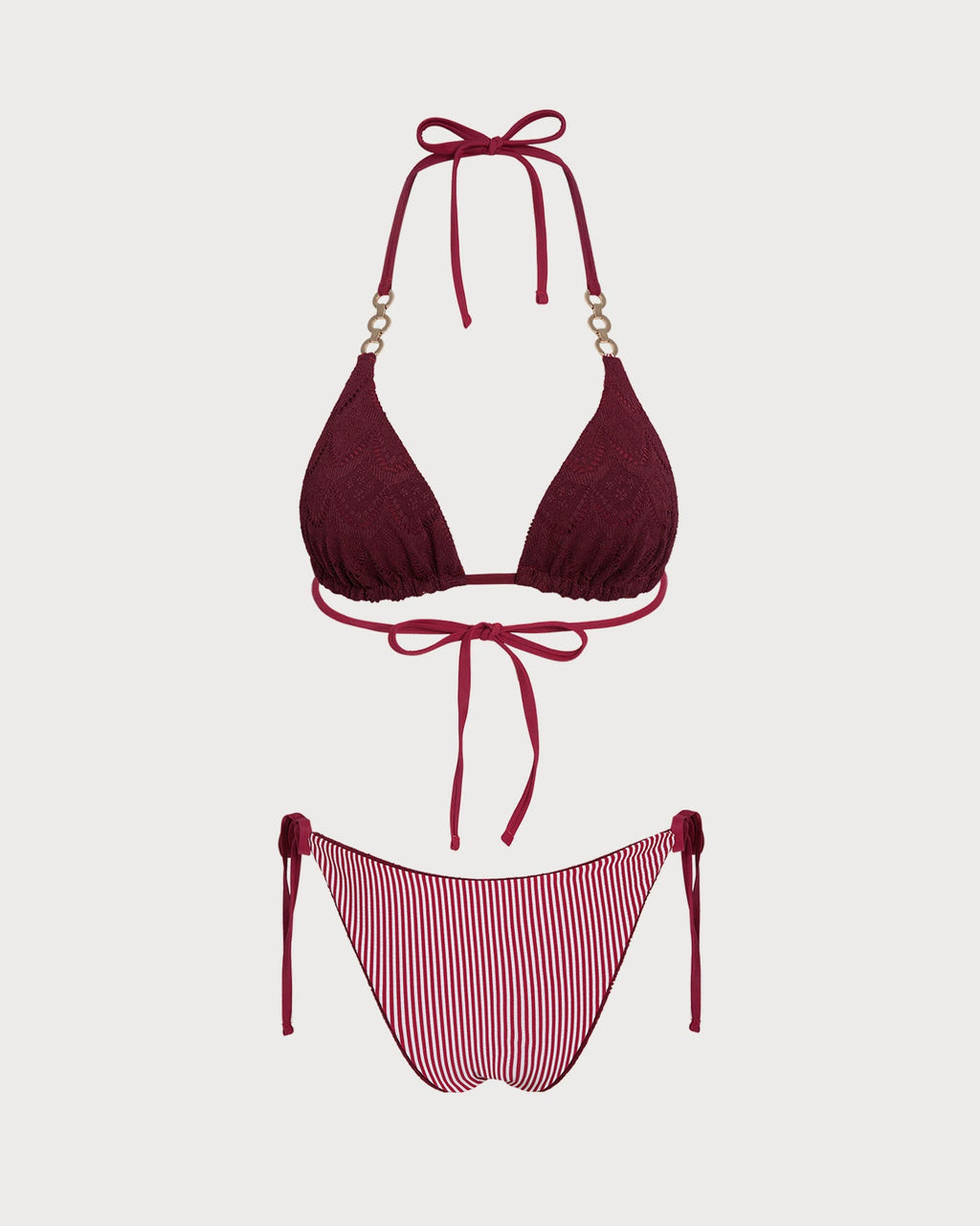 Brick Red Halter Drawstring Reversible Bikini Set