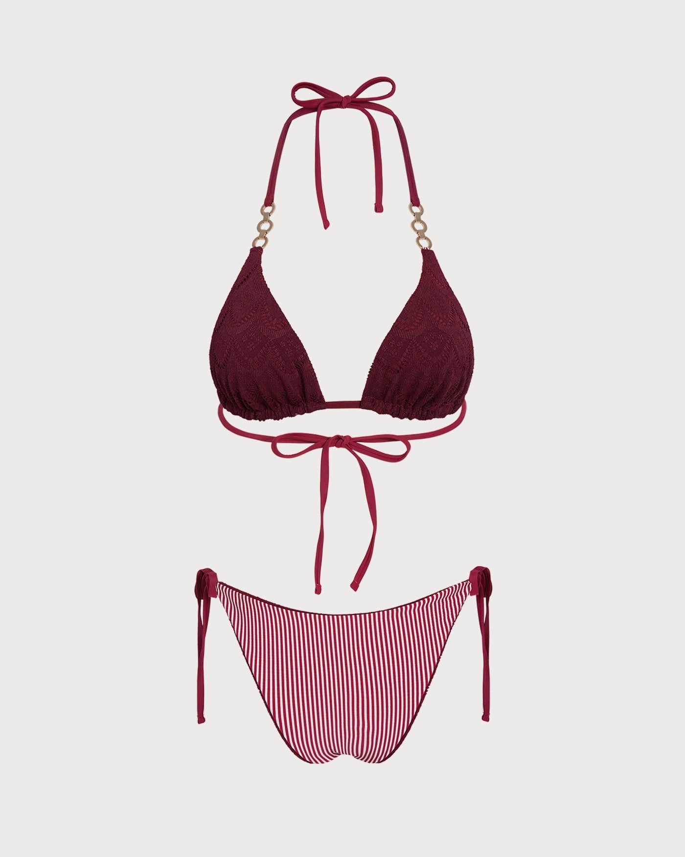 Brick Red Halter Drawstring Reversible Bikini Set