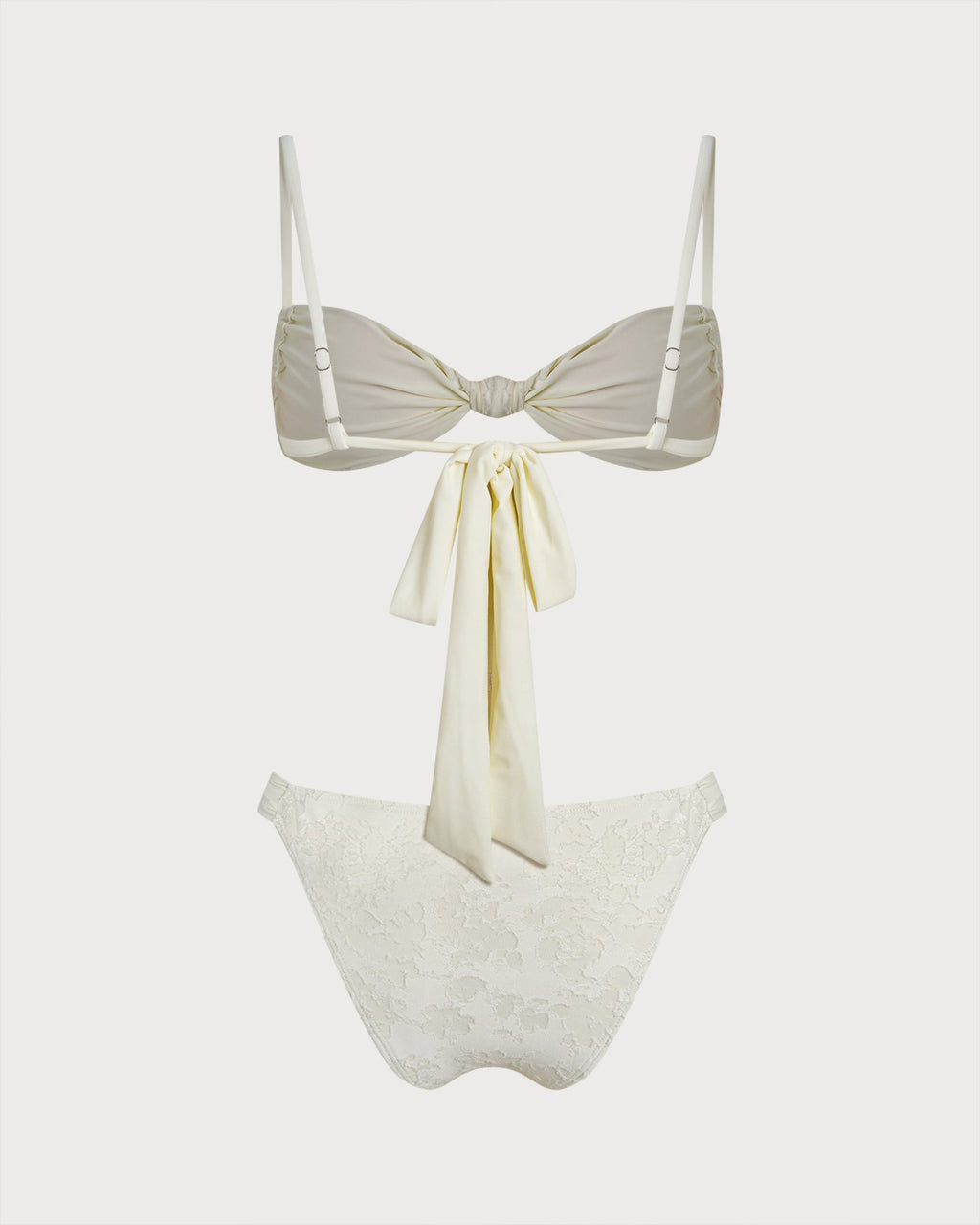 White Textured Drawstring Triangle Bikini Set