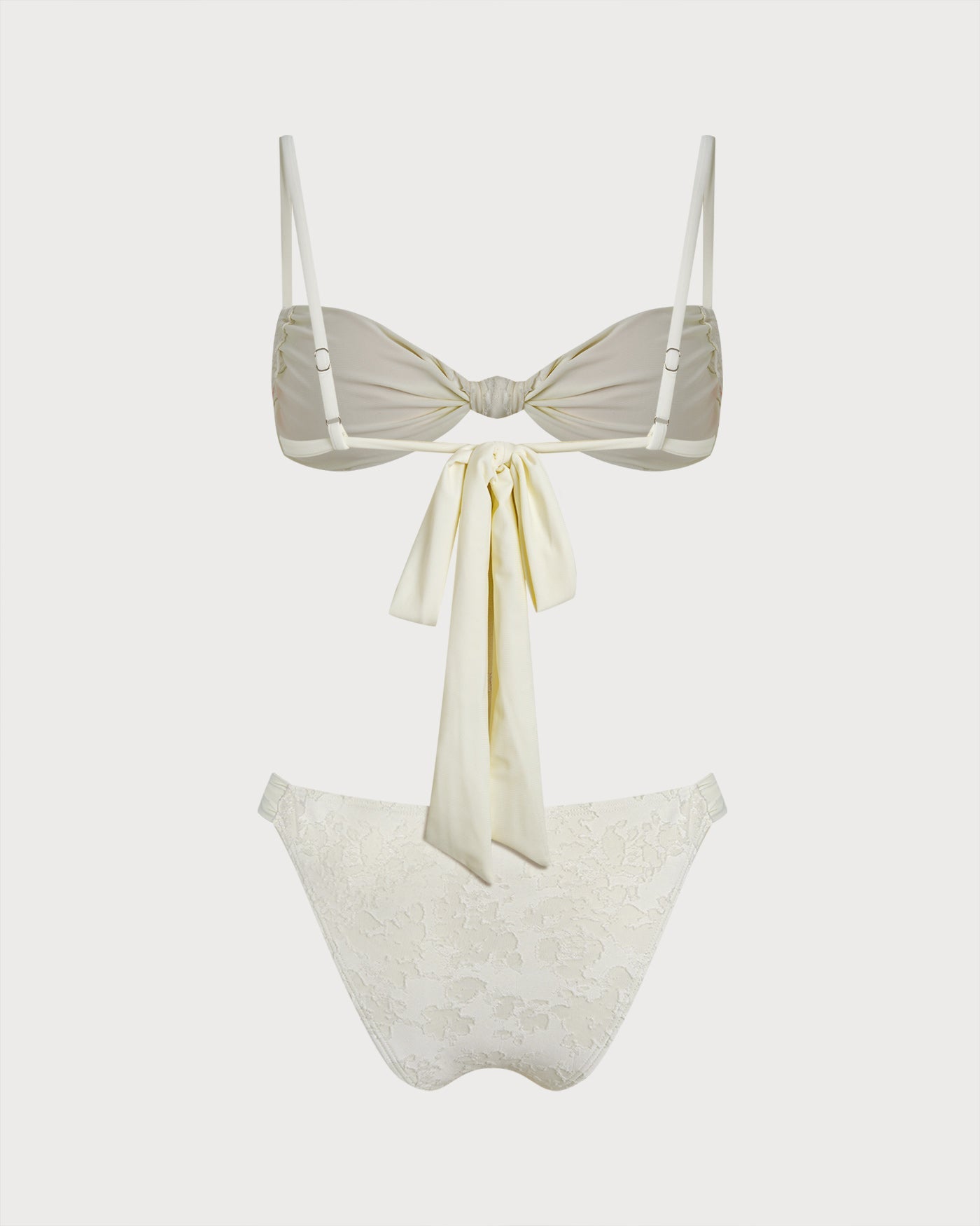 White Textured Drawstring Triangle Bikini Set