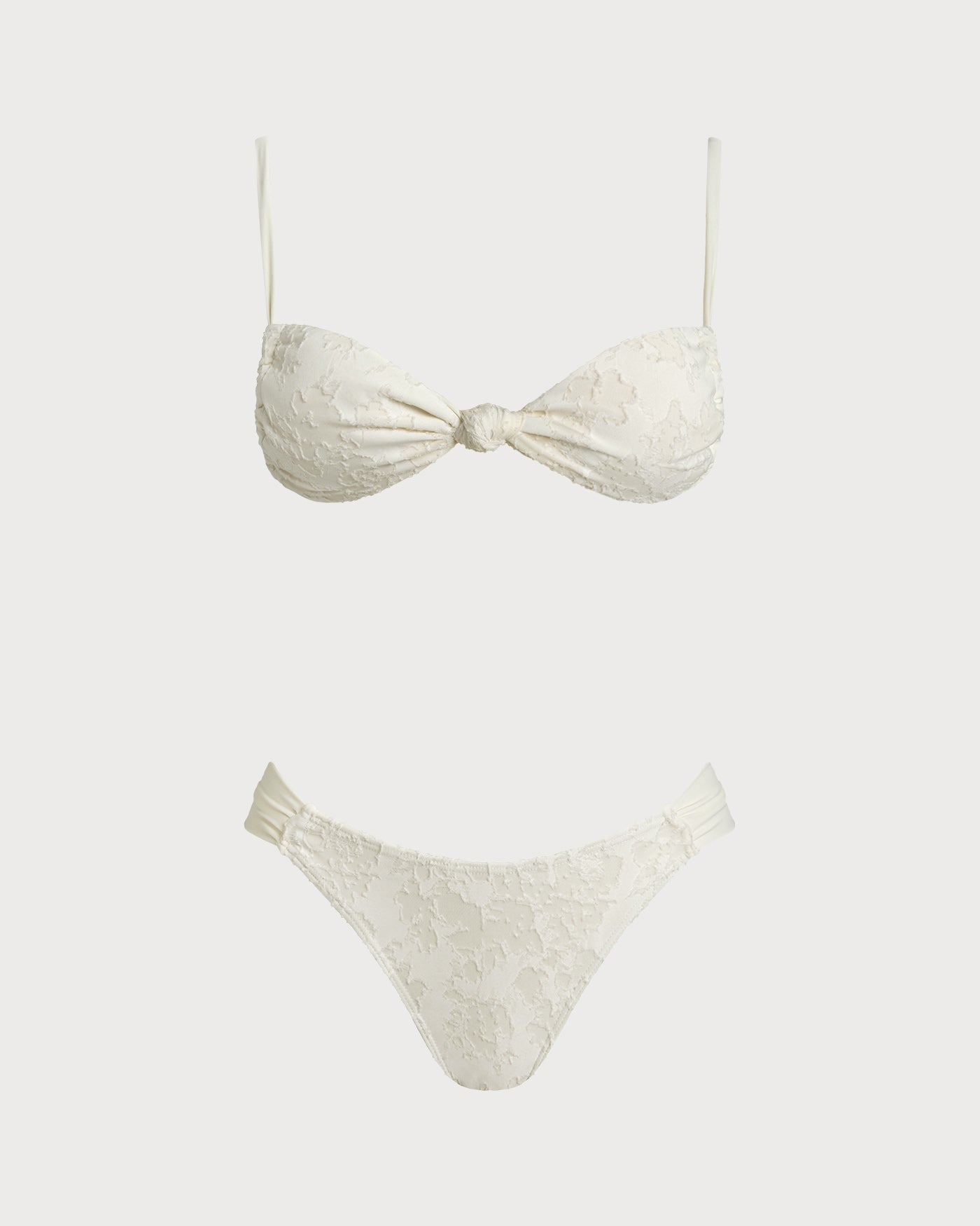 White Textured Drawstring Triangle Bikini Set