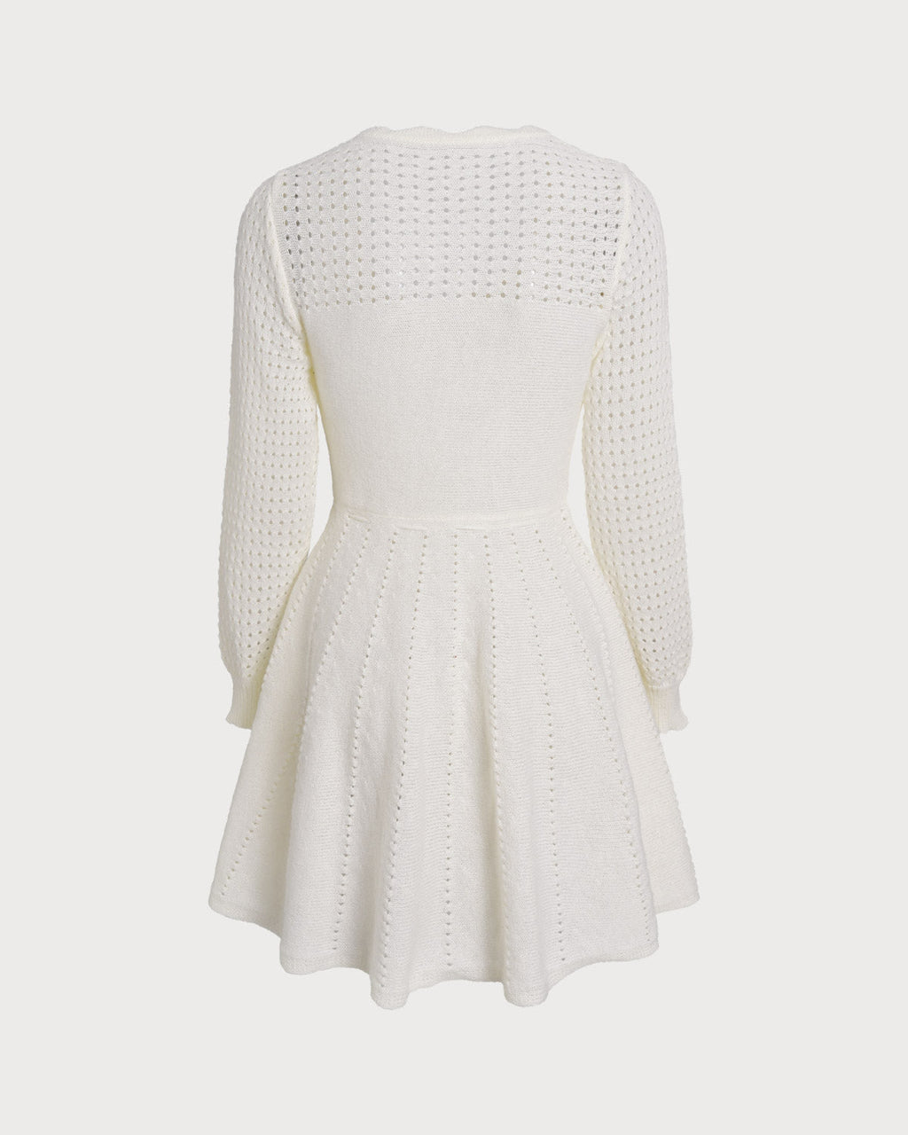 White Scalloped A-Line Sweater Dress