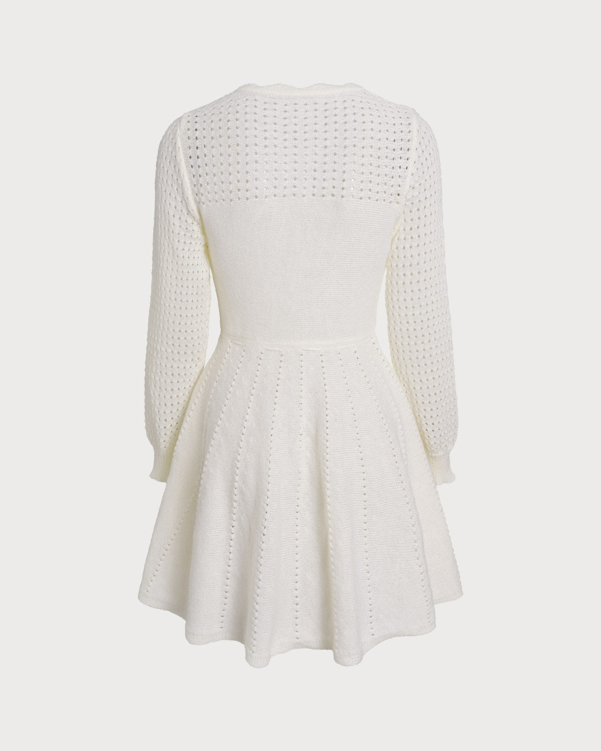 White Scalloped A-Line Sweater Dress