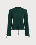 Green Scalloped Lantern Sleeve Sweater