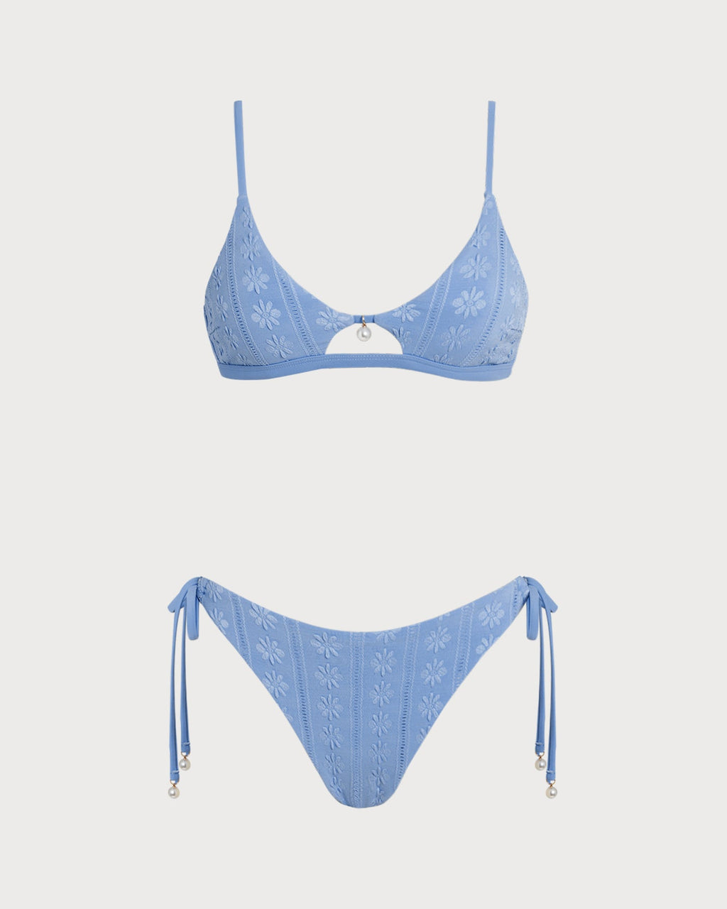 Blue Floral U Neck Triangle Bikini Set