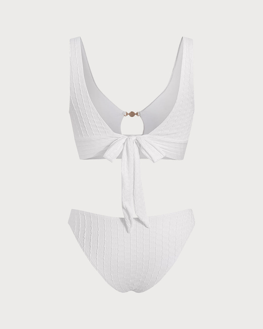 White U Neck Cut Out Tankini Set