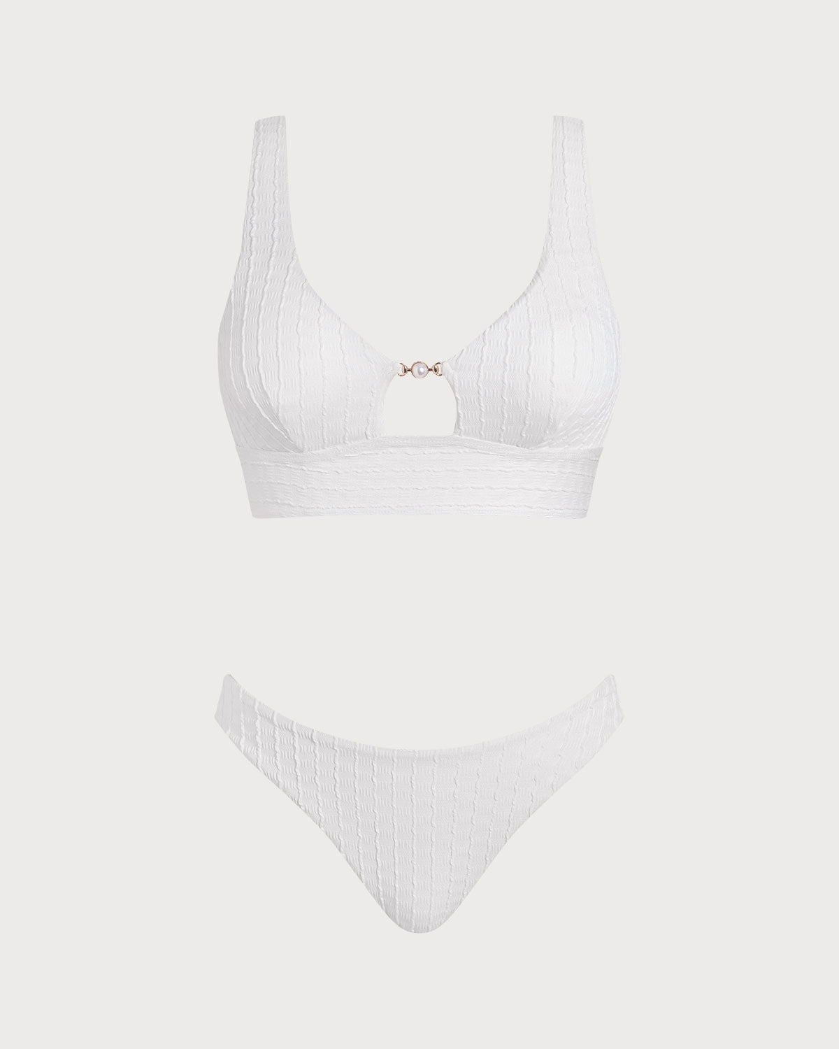 White U Neck Cut Out Tankini Set