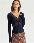 Blue See Through Slim Knit Tee