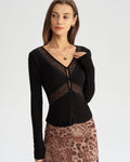 Black See Through V Neck Tee