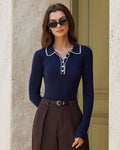 Blue Contrasting Slim Knit Tee