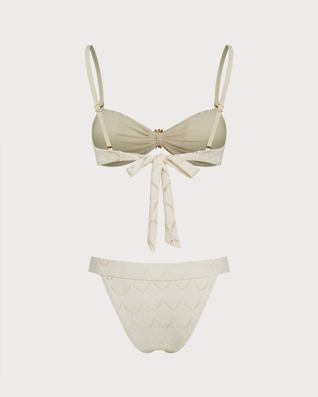 Off White Drawstring Bandeau Bikini Set