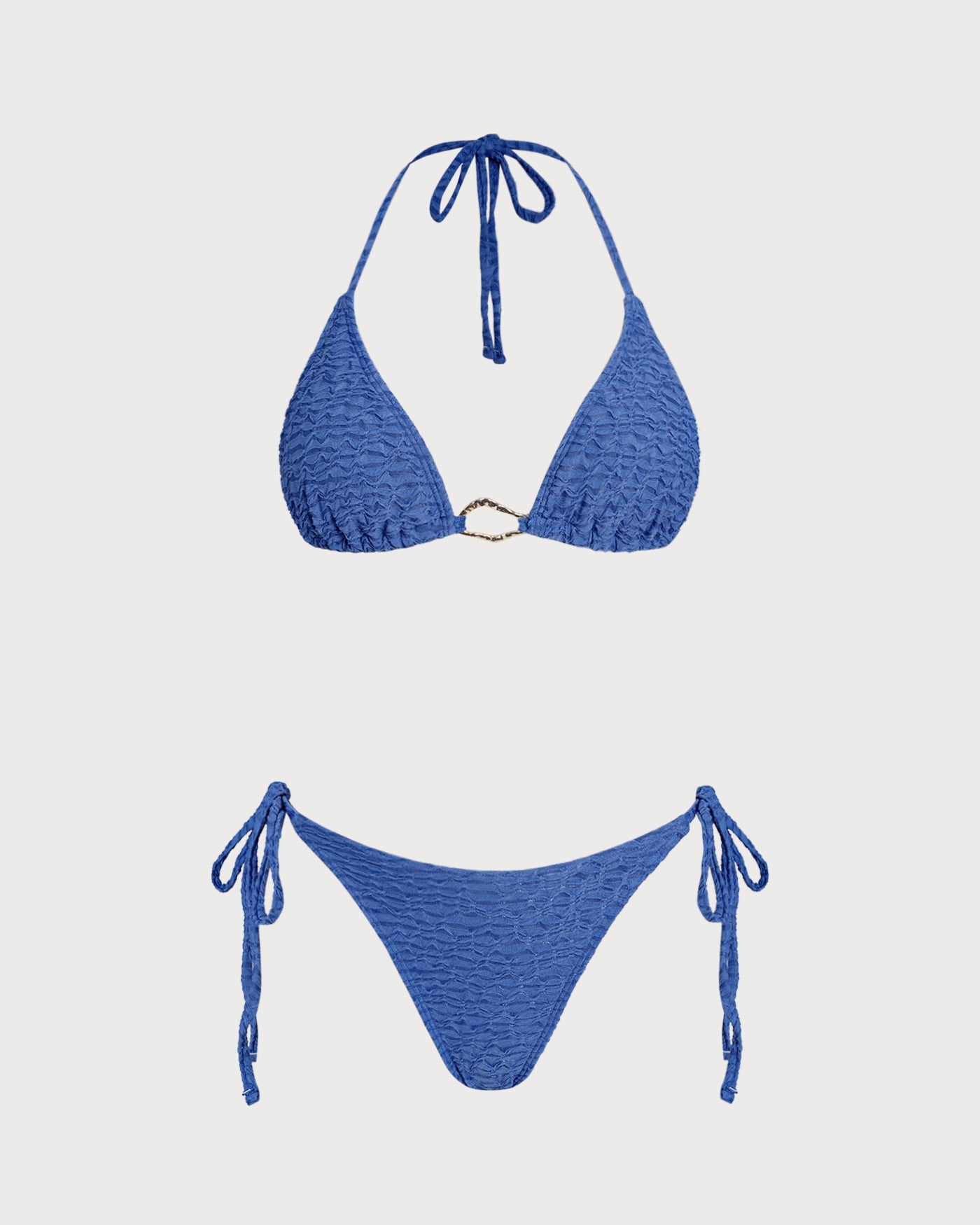 Blue Halter Triangle Bikini Set