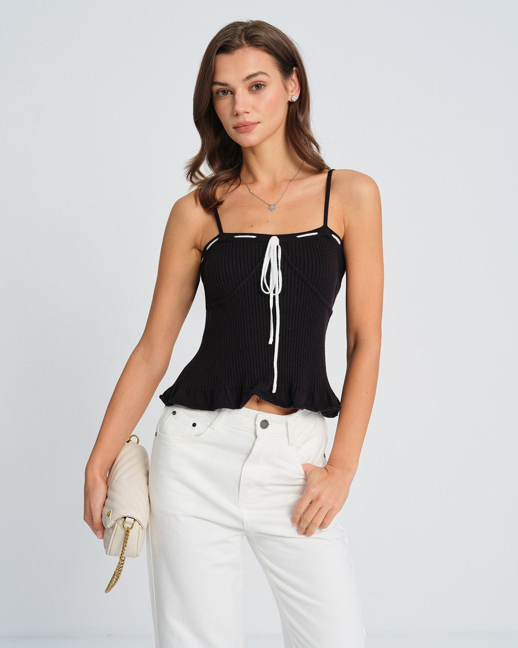 Black Contrasting Strapless Cami Top