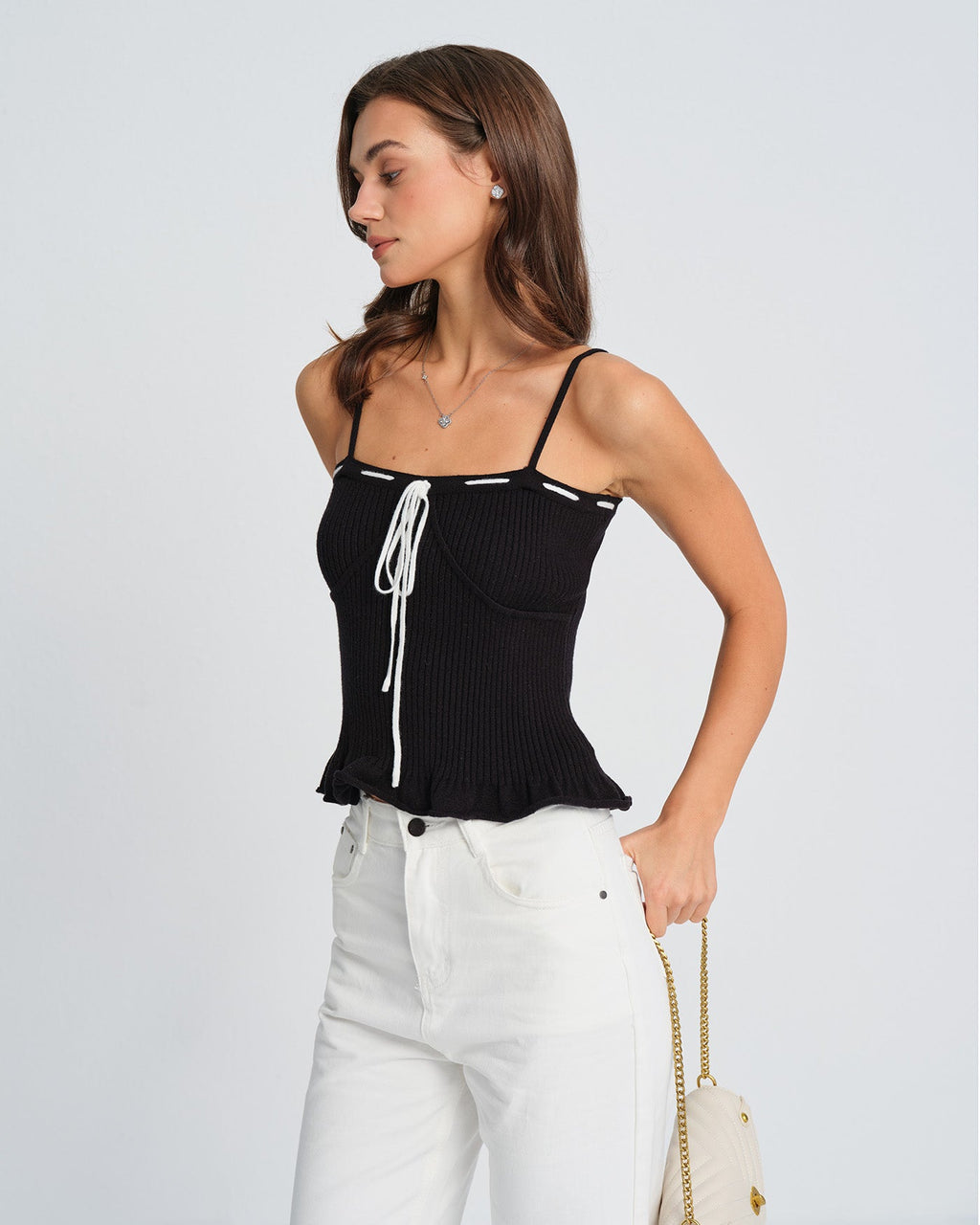 Black Contrasting Strapless Cami Top