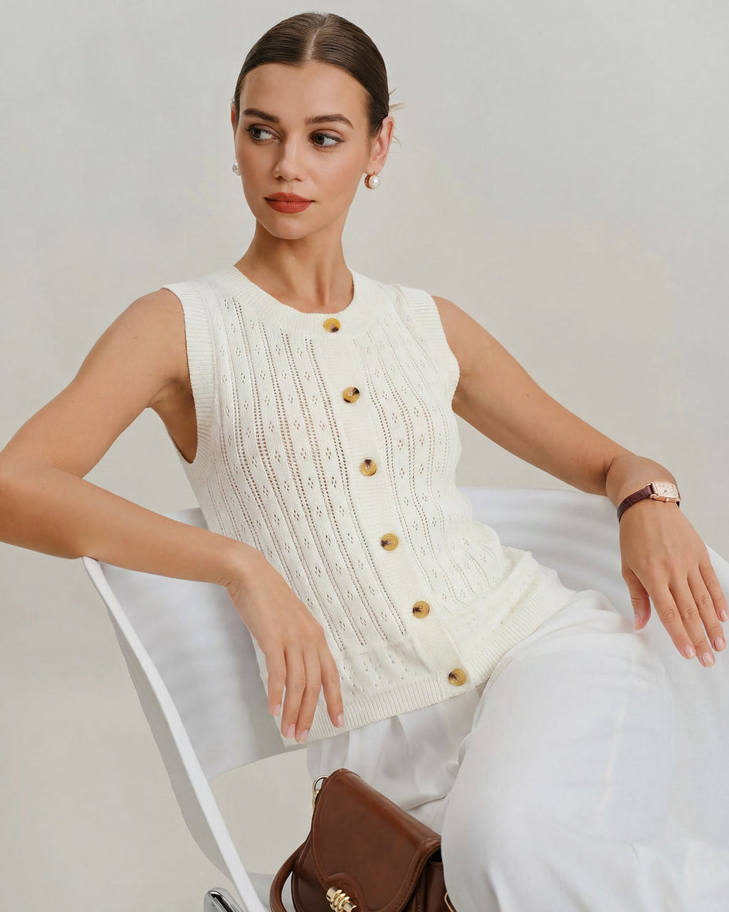 White Single Breasted Knit Cardigan