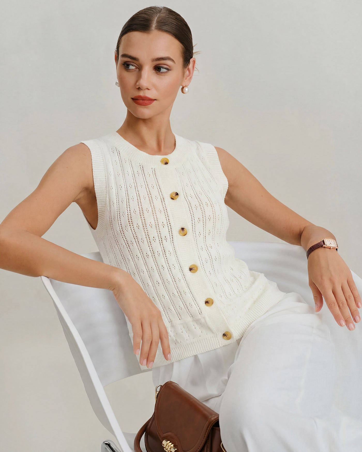 White Single Breasted Knit Cardigan