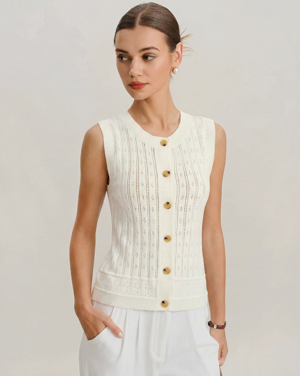 White Single Breasted Knit Cardigan