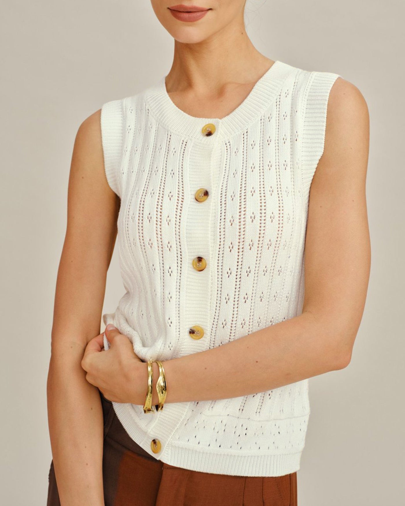 White Single Breasted Knit Cardigan