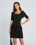 Green Square Neck Bowknot Knit Cardigan