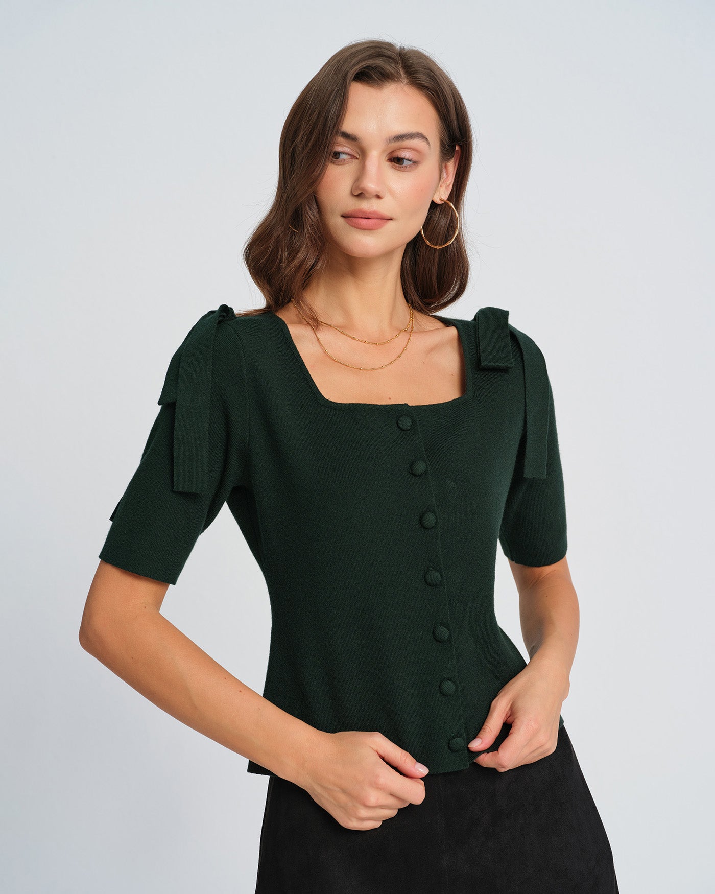 Green Square Neck Bowknot Knit Cardigan