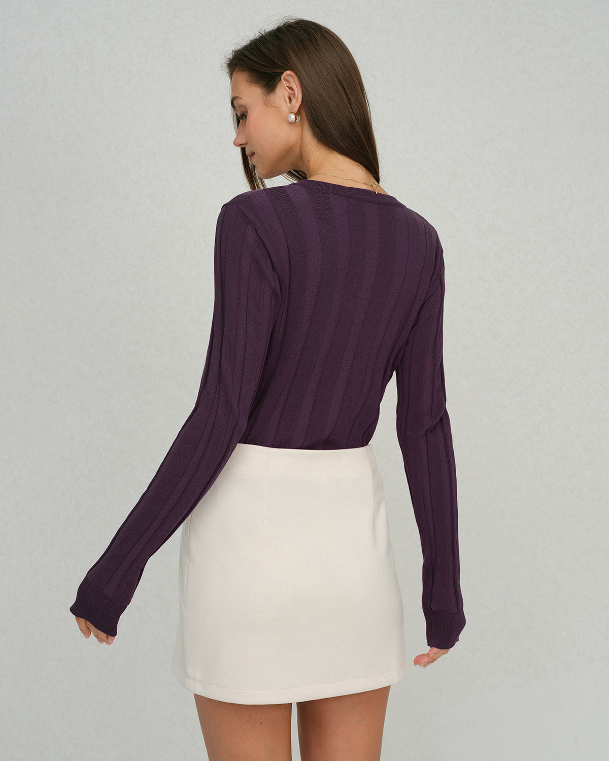 Purple Round Neck Slim Knit Tee