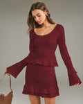 Wine Red Elegant Bell Sleeve Knit Tee