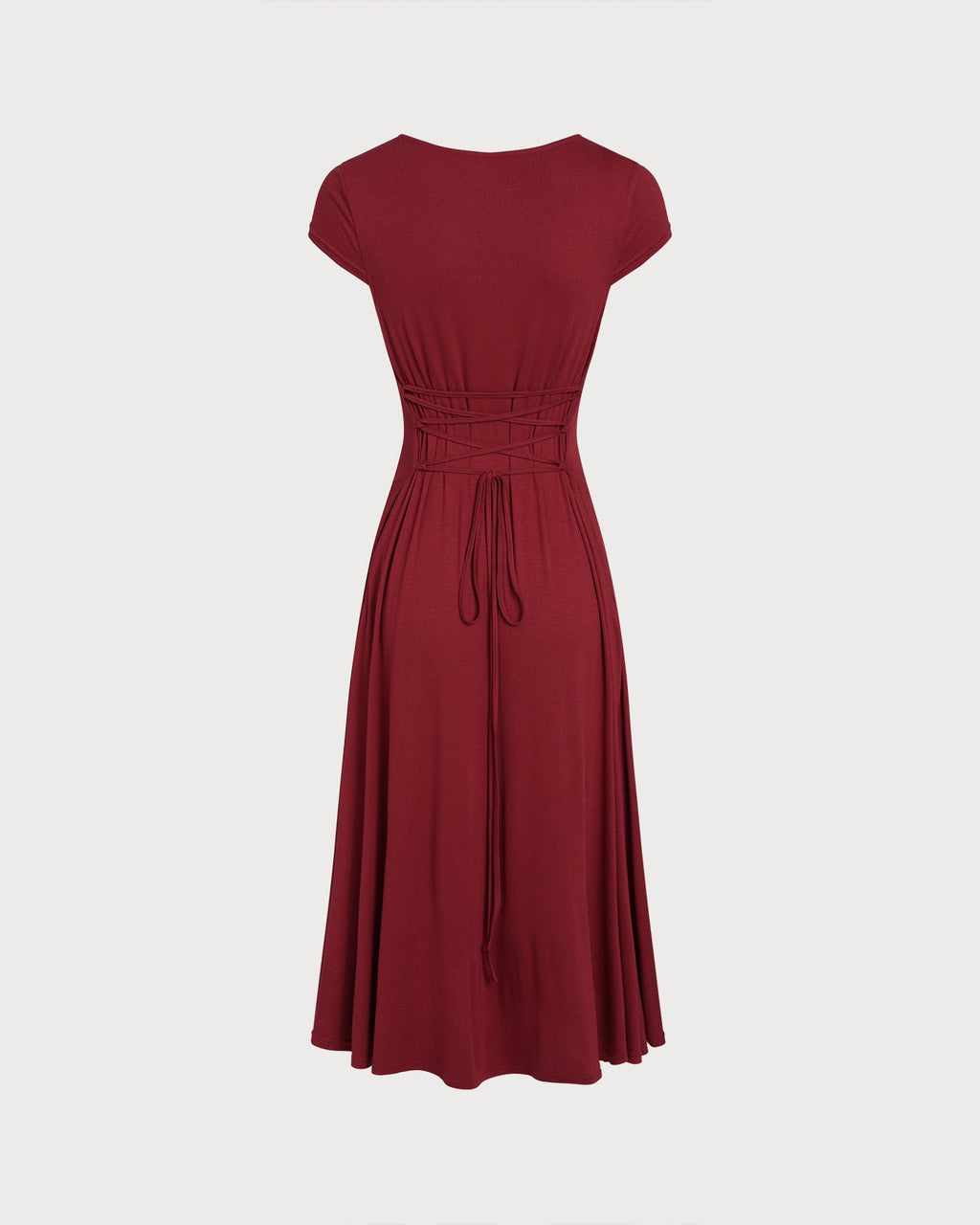 Red Square Neck Pocket Midi Dress
