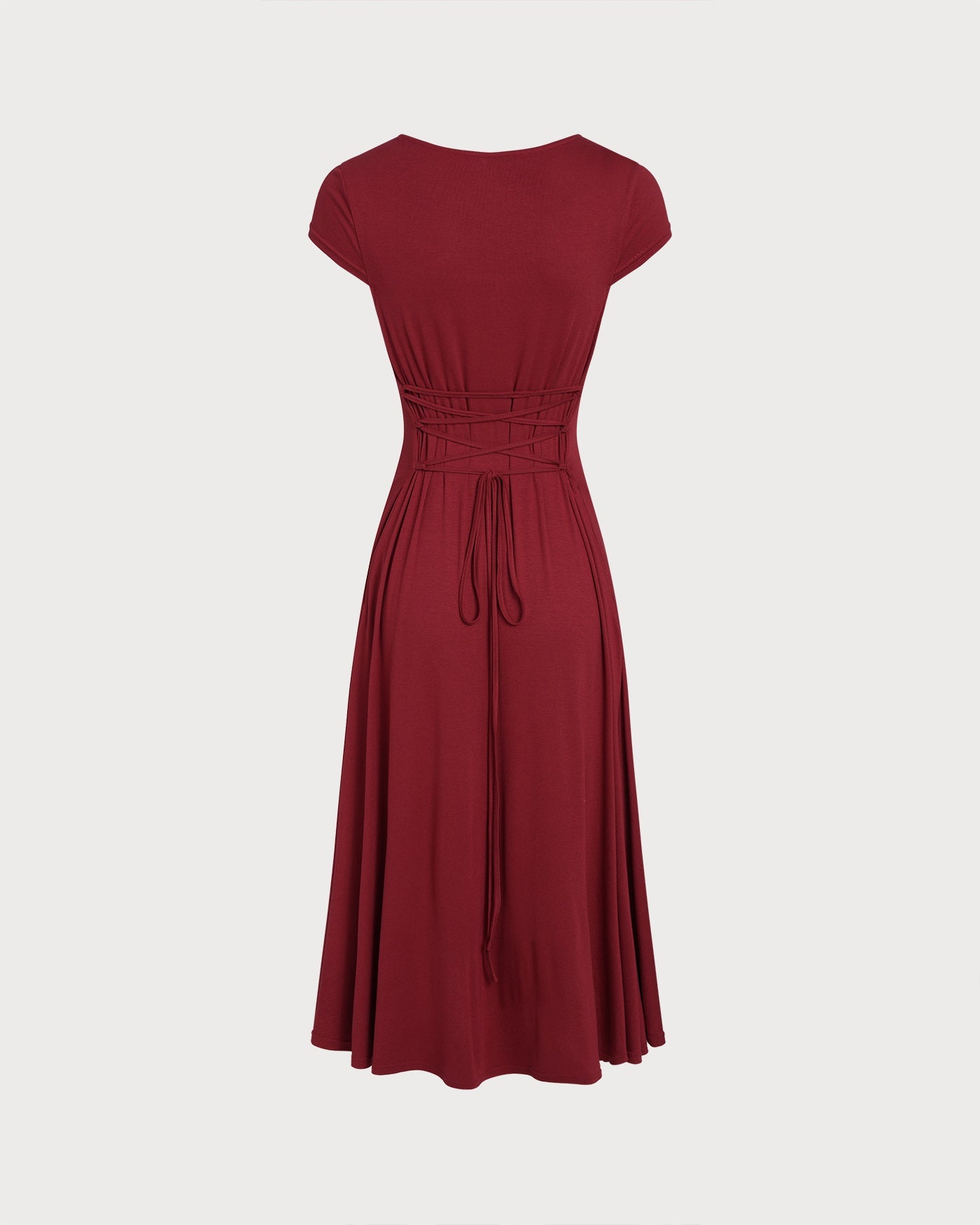 Red Square Neck Pocket Midi Dress