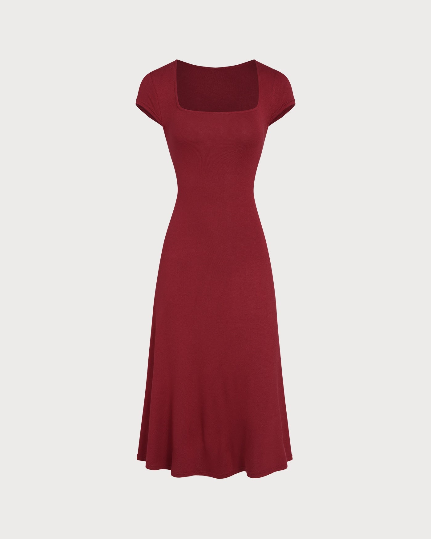 Red Square Neck Pocket Midi Dress