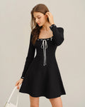 Black Contrasting A-Line Sweater Dress