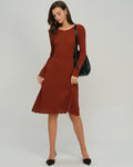 Brown Scalloped A-Line Sweater Dress