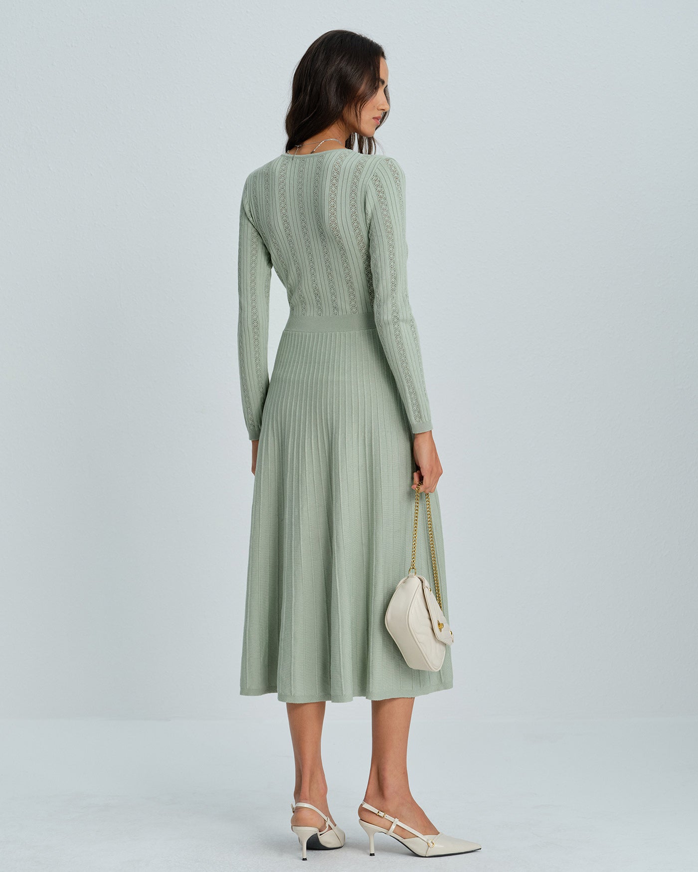 Green V Neck Viscose Sweater Dress