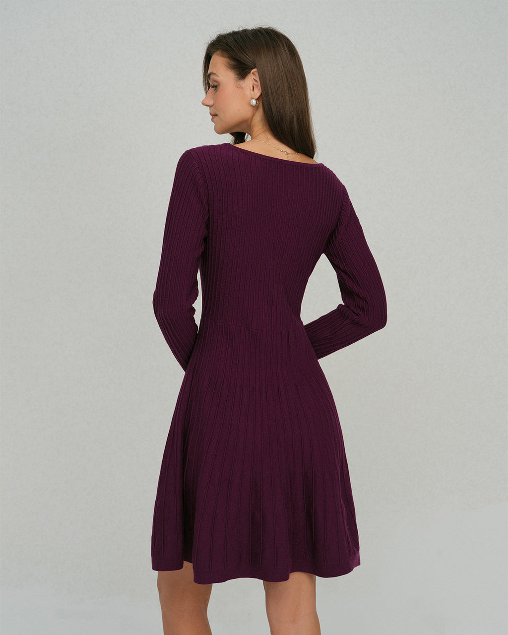 Purple Square Neck A-Line Sweater Dress