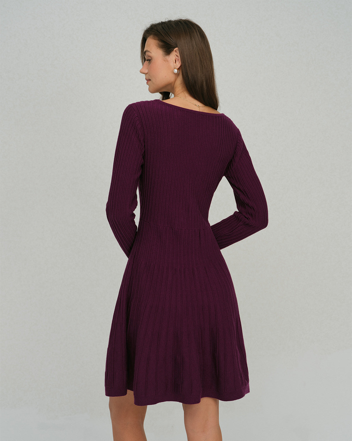 Purple Square Neck A-Line Sweater Dress