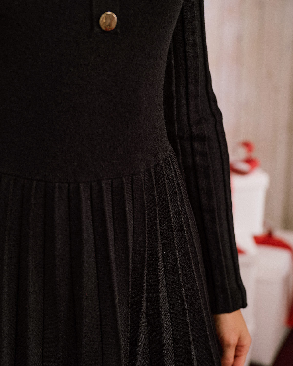 Black Square Neck Sweater Dress