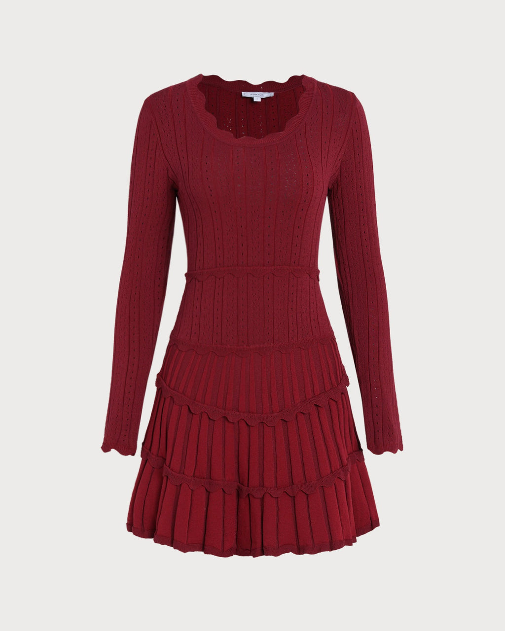 Wine Red Scalloped Viscose Sweater Dress