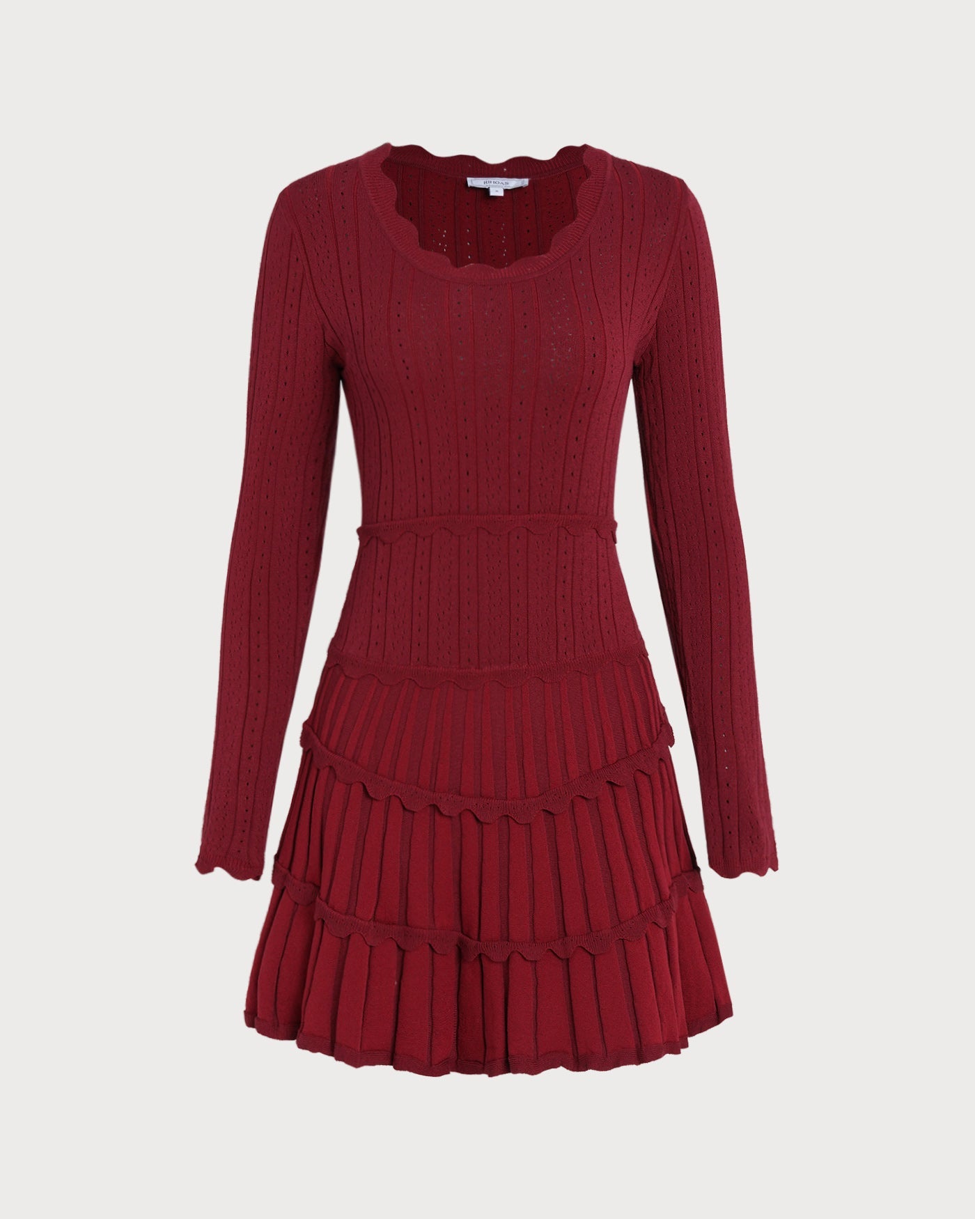 Wine Red Scalloped Viscose Sweater Dress