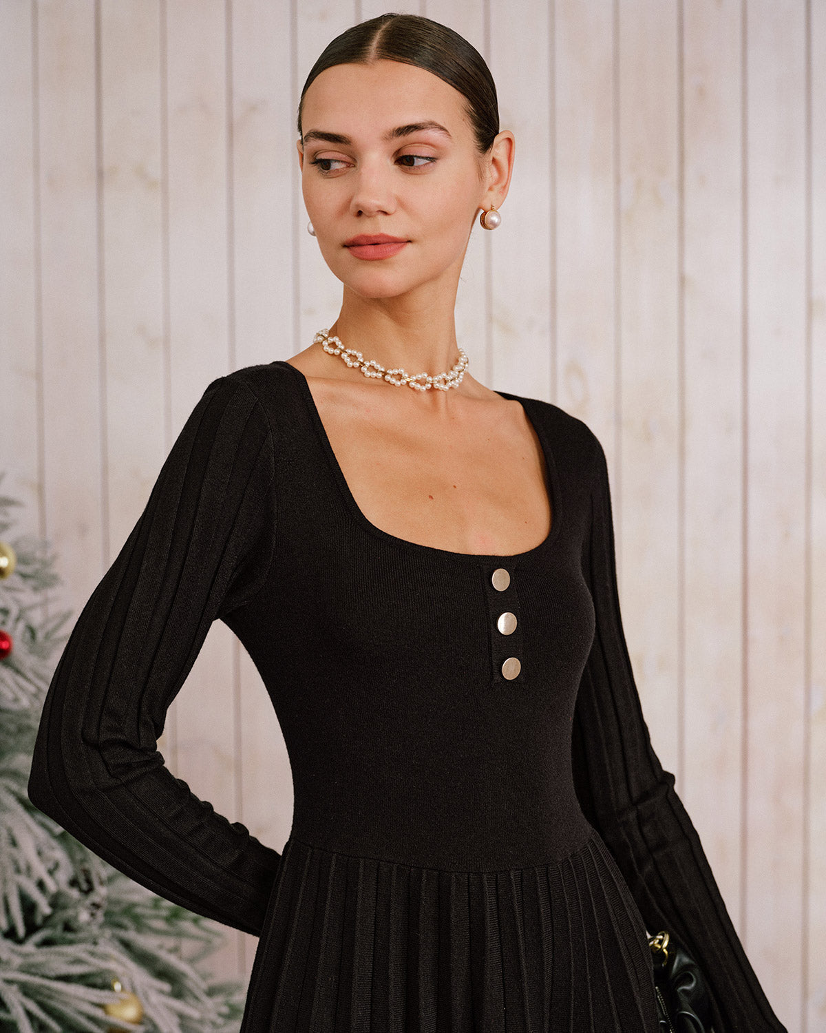 Black Square Neck Sweater Dress