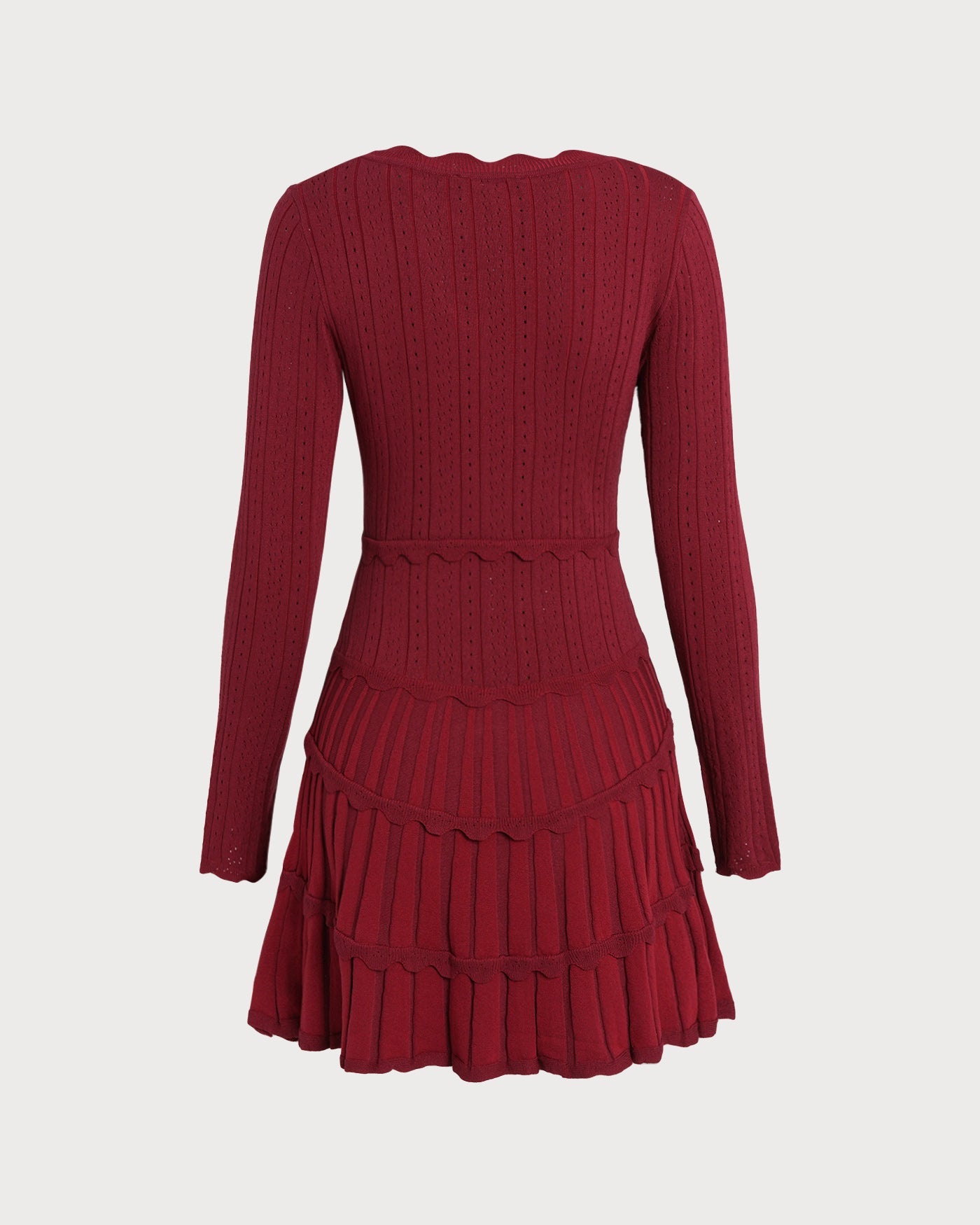 Wine Red Scalloped Viscose Sweater Dress