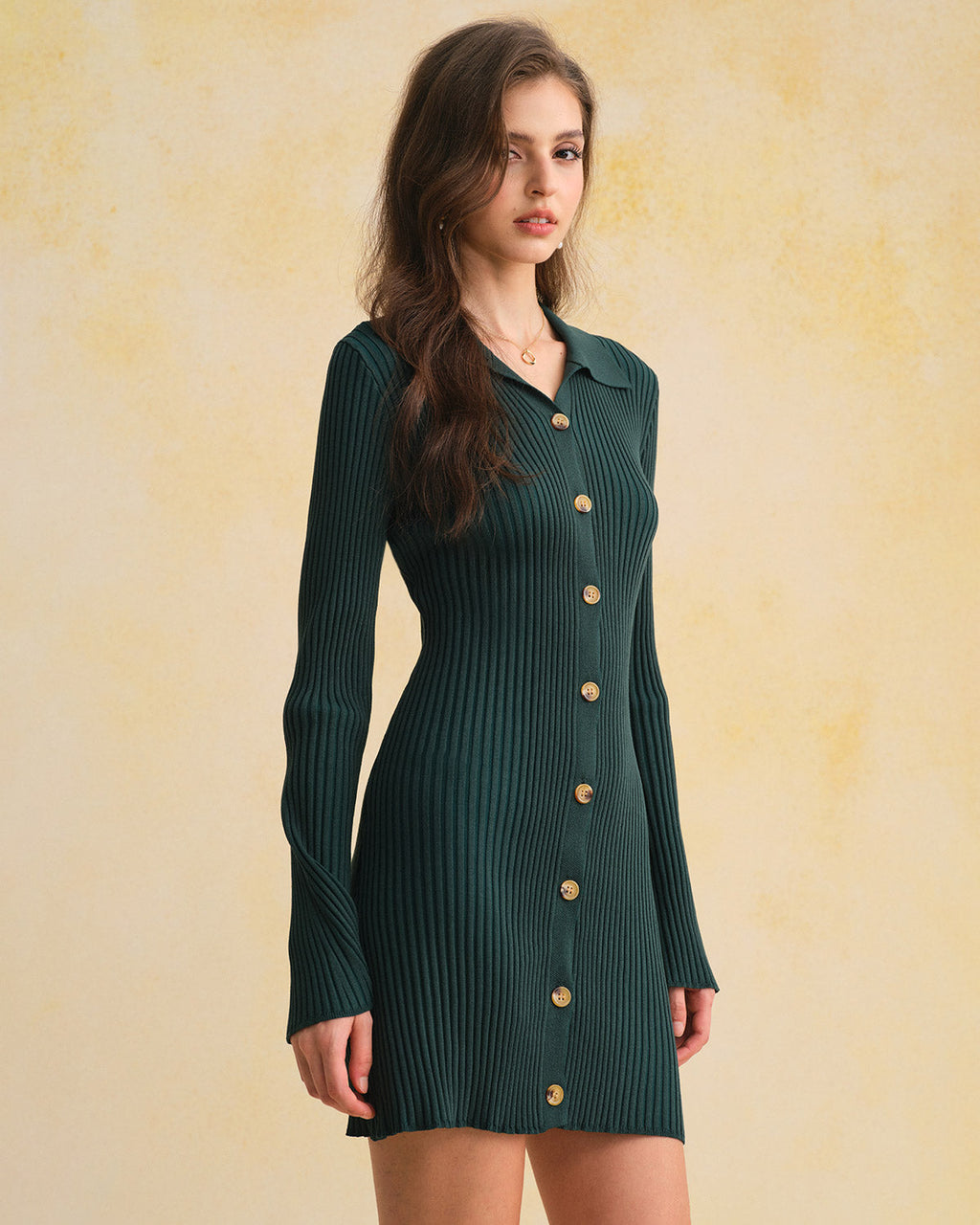 Green A-Line Button Sweater Dress
