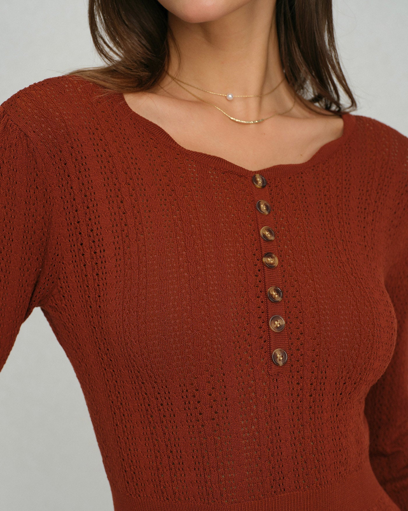Brown Scalloped A-Line Sweater Dress