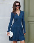 Blue Button A-Line Sweater Dress